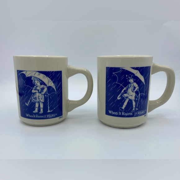 Vintage Morton Salt Girl Coffee Tea Mugs Set of 4 When It Rains It Pours Used - Picture 6 of 12